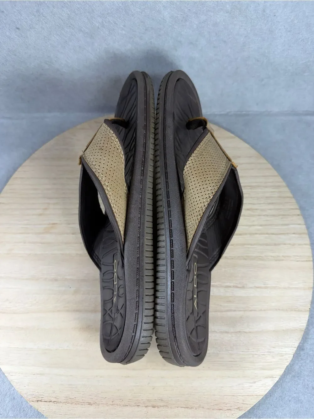 Aldo Mens Tan Woven Strap Thong Sandals Flip Flops Brown Size 9